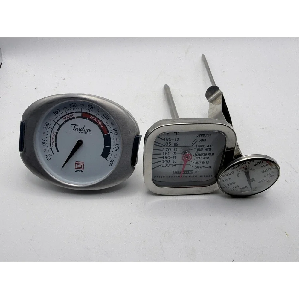 Taylor Springfield Thermometer Set 3pc Oven Meat Candy Stainless Steel Analog